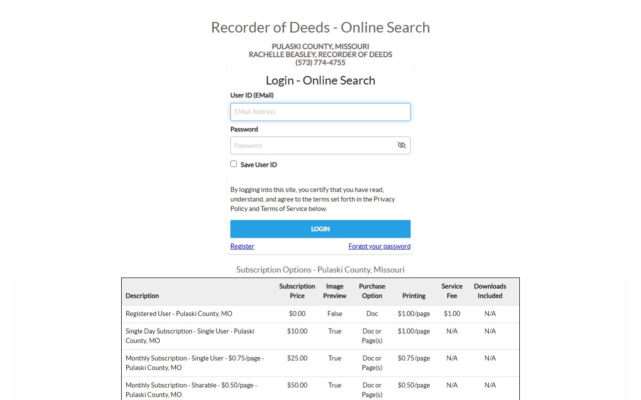 Pulaski County recorder iCounty fee record search