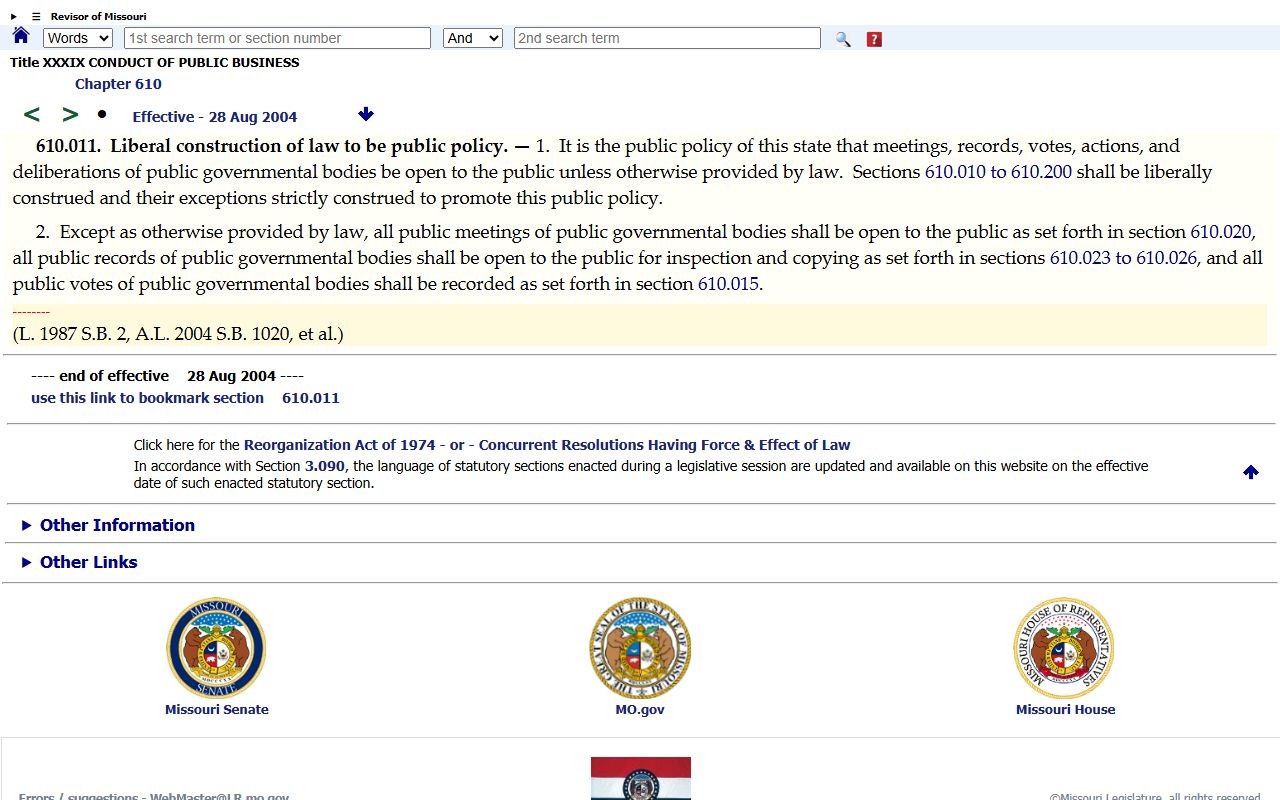 Pulaski County court records Missouri Sunshine Law public policy