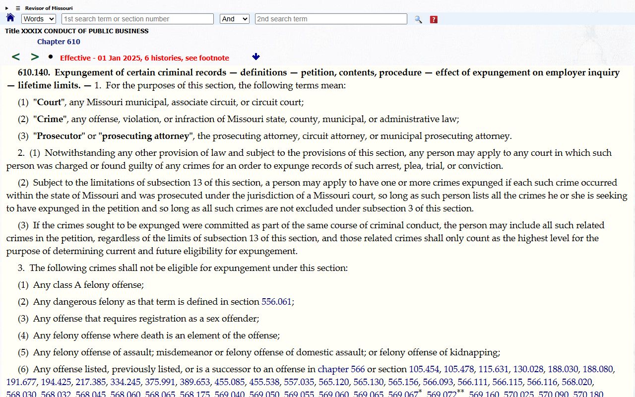 Pulaski County criminal court records Missouri expungement statute