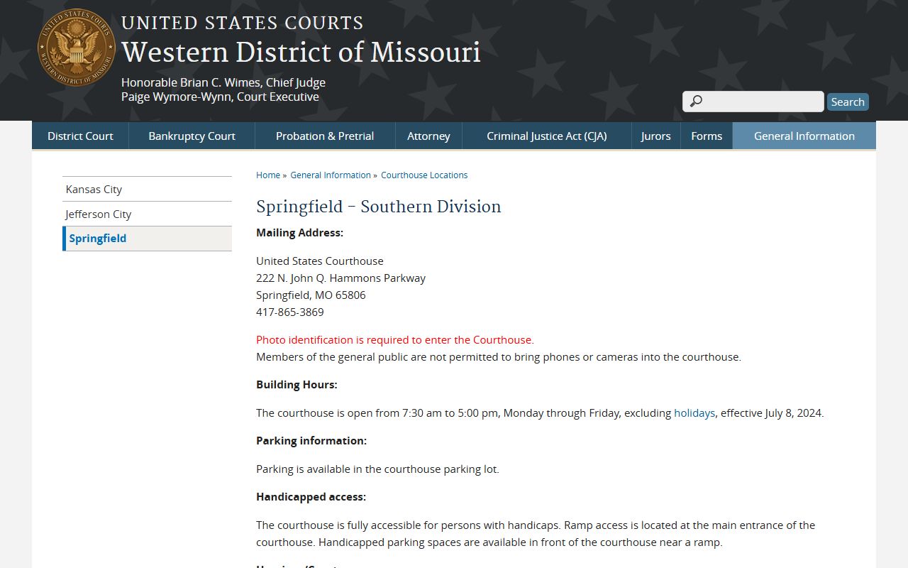 Pulaski County federal court Springfield division record access