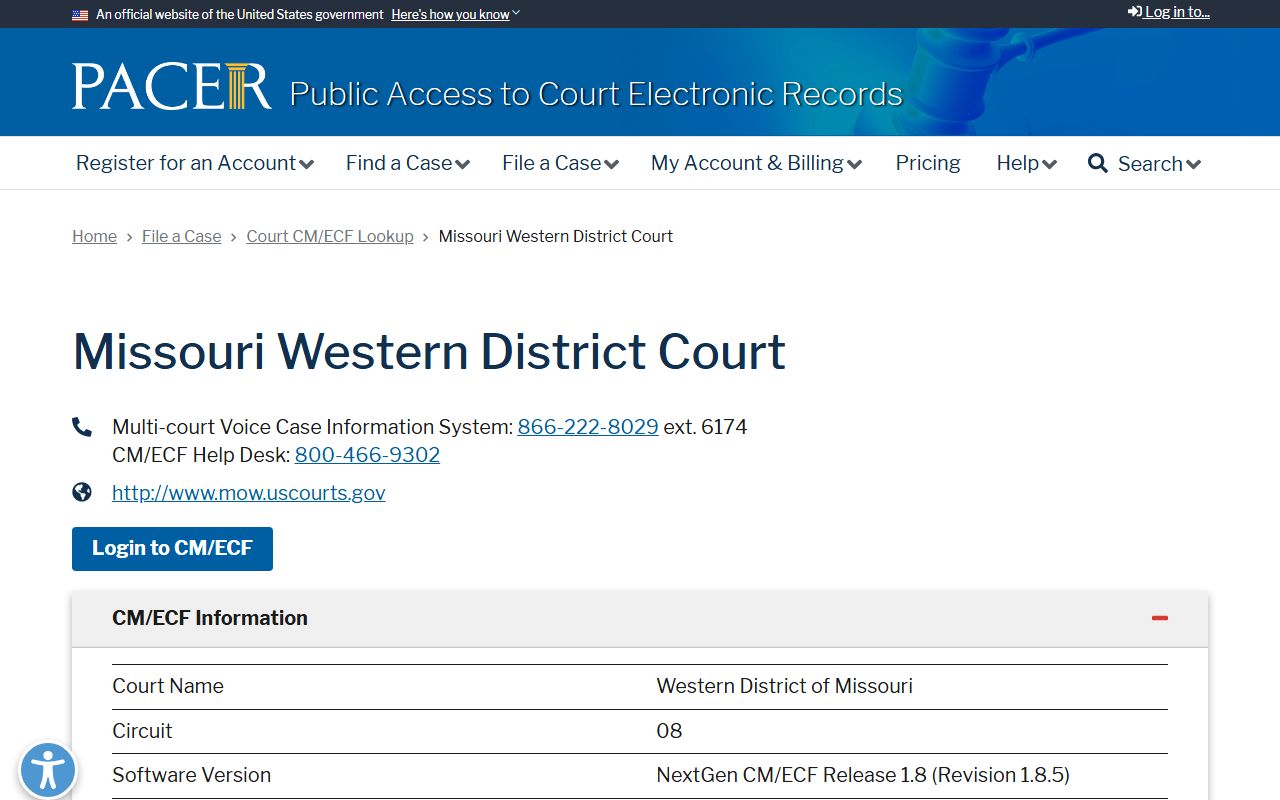 Pulaski County federal court PACER case record lookup