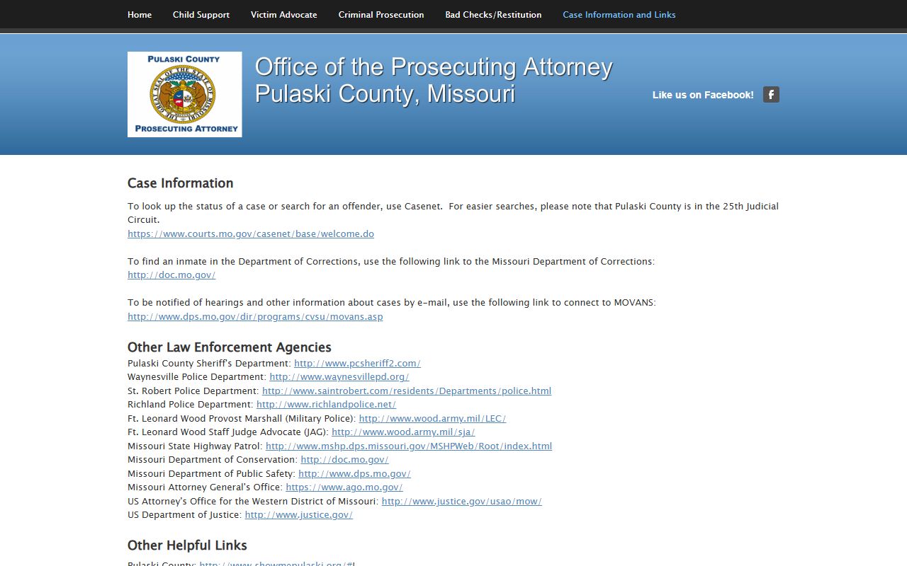 Pulaski County court records prosecutor case information links