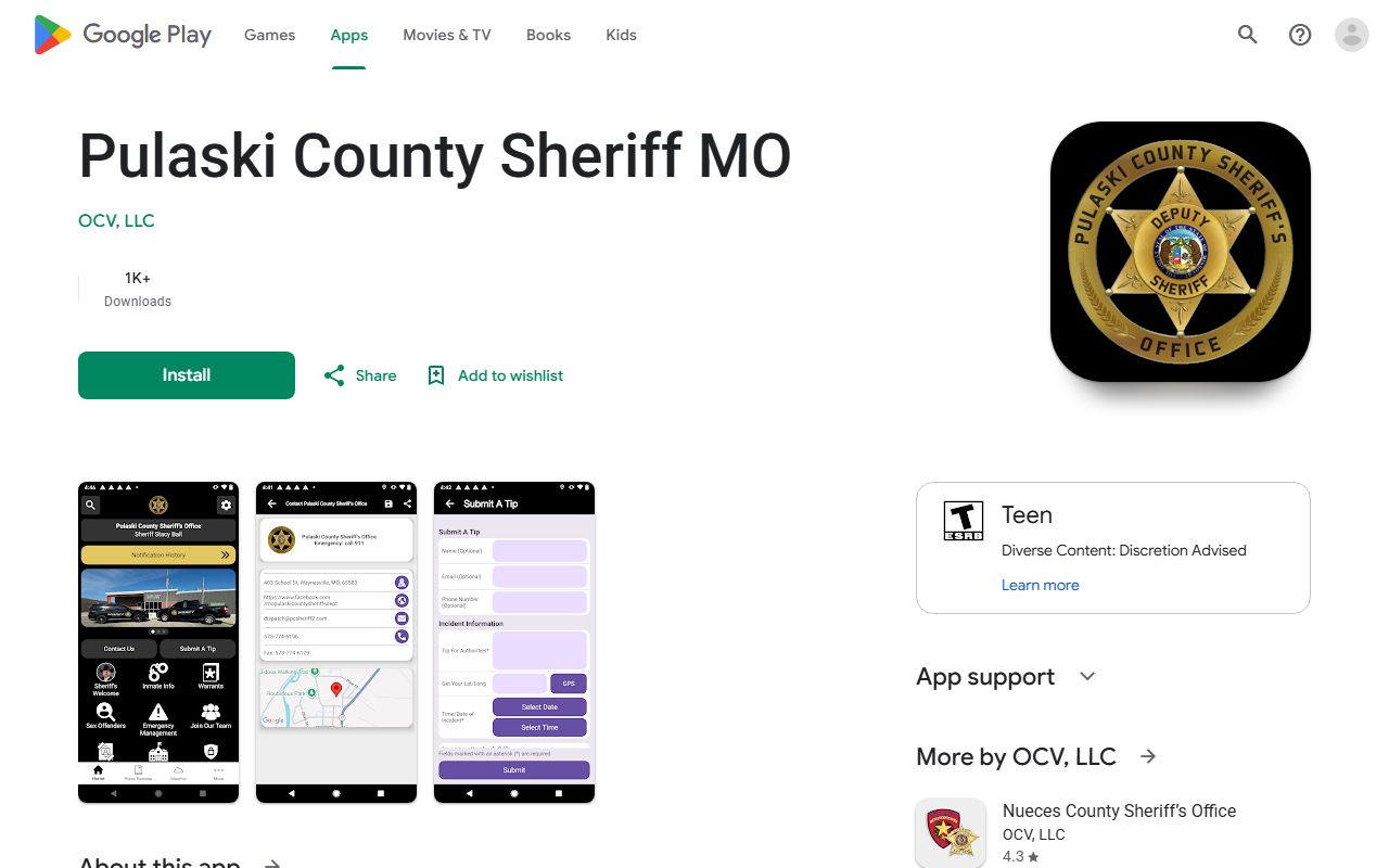 Pulaski County inmate records sheriff Google Play app listing