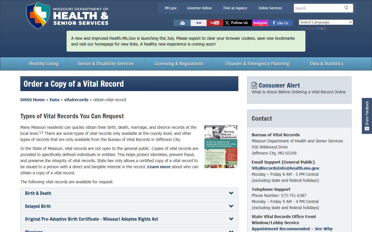 Pulaski County marriage and divorce records Missouri vital record ordering source