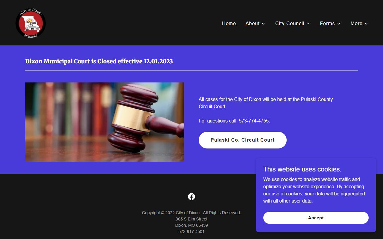 Pulaski County traffic court records Dixon Municipal Court closure source