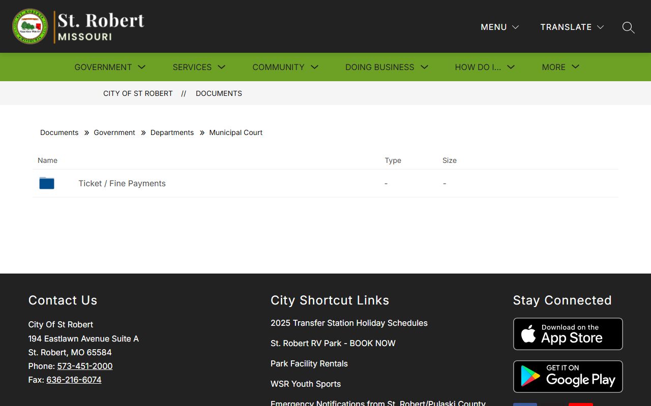 Pulaski County traffic court records St. Robert municipal court contact source
