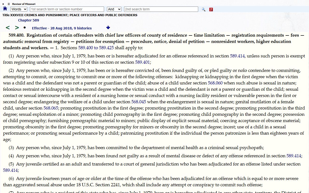 Pulaski County warrant records Missouri sex offender registration statute